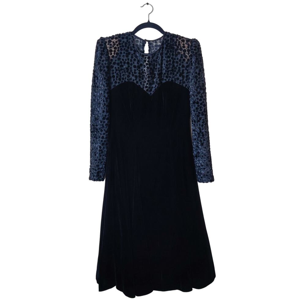 Vtg Niki Originals Black Velvet Burnout Fit & Flare Prom Dress 8 Whimsigoth